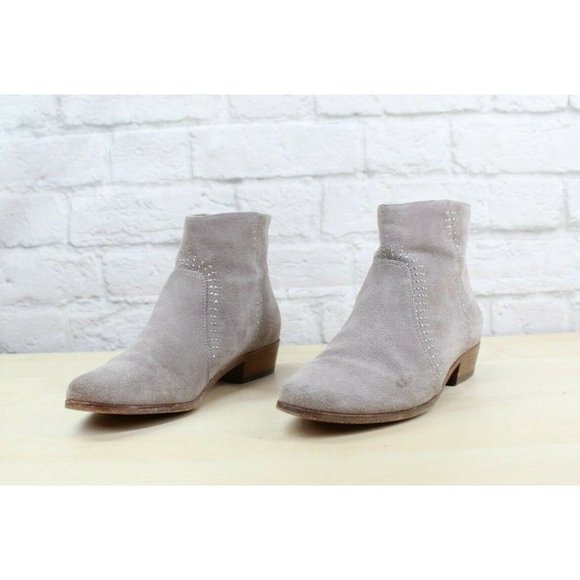 Joie Lucy Gray Suede Silver Stud Back Zip Wooden Heel Ankle Boots US 6 - Picture 2 of 9